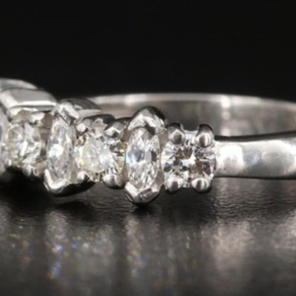Platinum 1.02 CTW Genuine-Diamond Band-Marquise and Round Brilliant cut stones - Picture 3 of 7